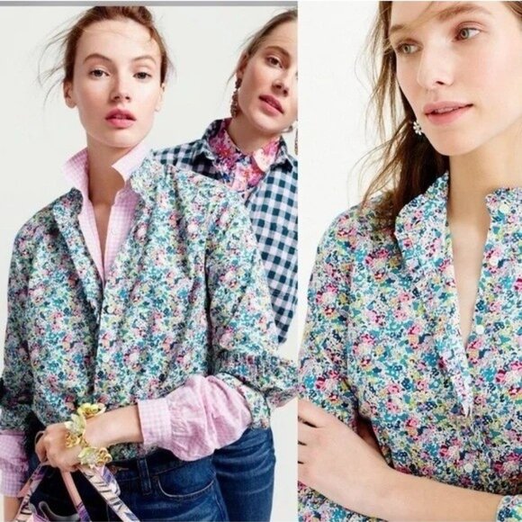 J crew Liberty Fabrics Womens 8 Ruffle Button-up Blouse Claire-Aude Floral - Picture 11 of 11